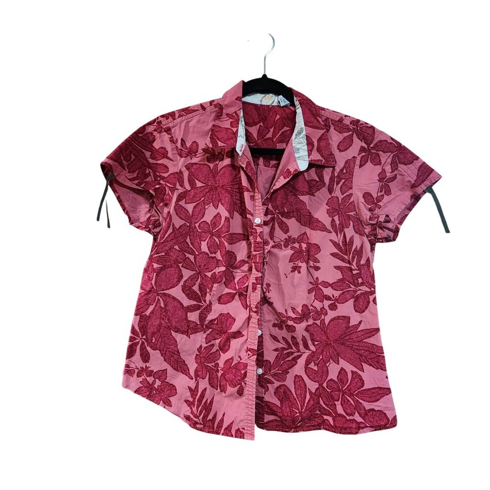 Izod Womens Red Floral Button-Up Shirt Size L